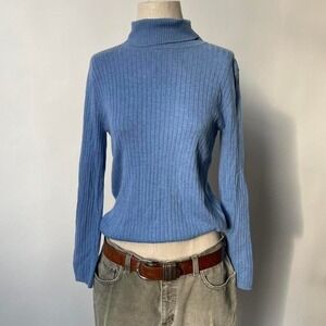 Gorgeous light blue ribbed turtleneck sweater 100% cotton